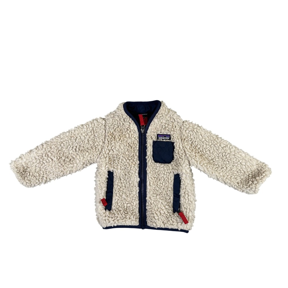 Patagonia Retro-X Fleece Jacket Baby 6-12M Cream Navy Blue Sherpa Full Zip